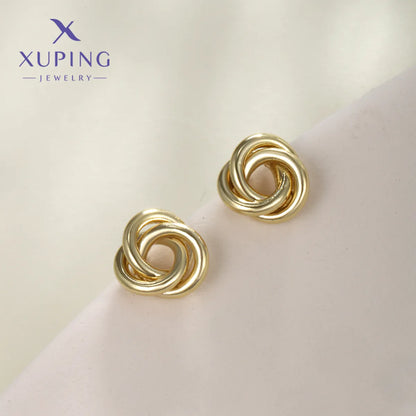 1 Pair XUPING Simple Style Geometric Round Inlay Copper Artificial Gemstones 18K Gold Plated Ear Studs