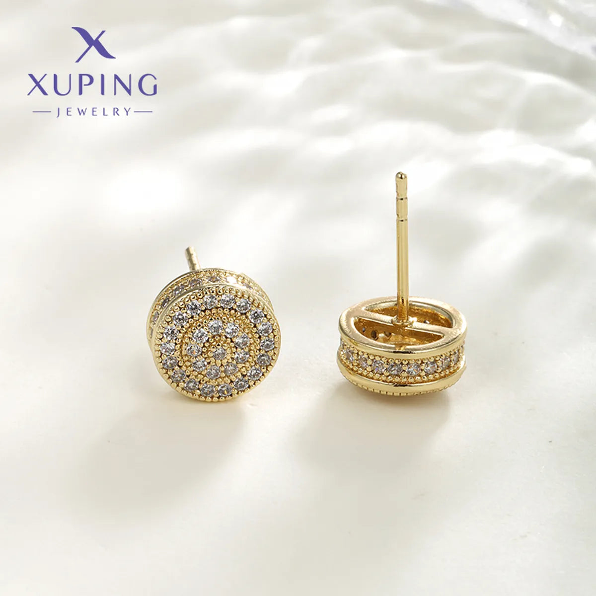 1 Pair XUPING Simple Style Geometric Round Inlay Copper Artificial Gemstones 18K Gold Plated Ear Studs