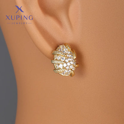 1 Pair XUPING Simple Style Geometric Round Inlay Copper Artificial Gemstones 18K Gold Plated Ear Studs