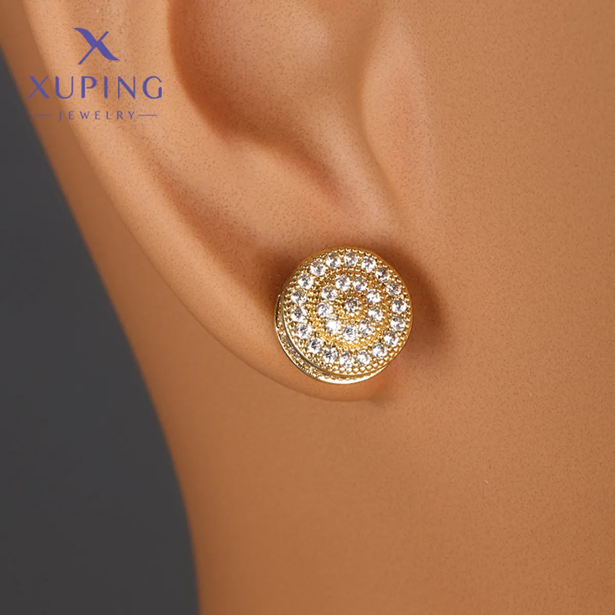 1 Pair XUPING Simple Style Geometric Round Inlay Copper Artificial Gemstones 18K Gold Plated Ear Studs