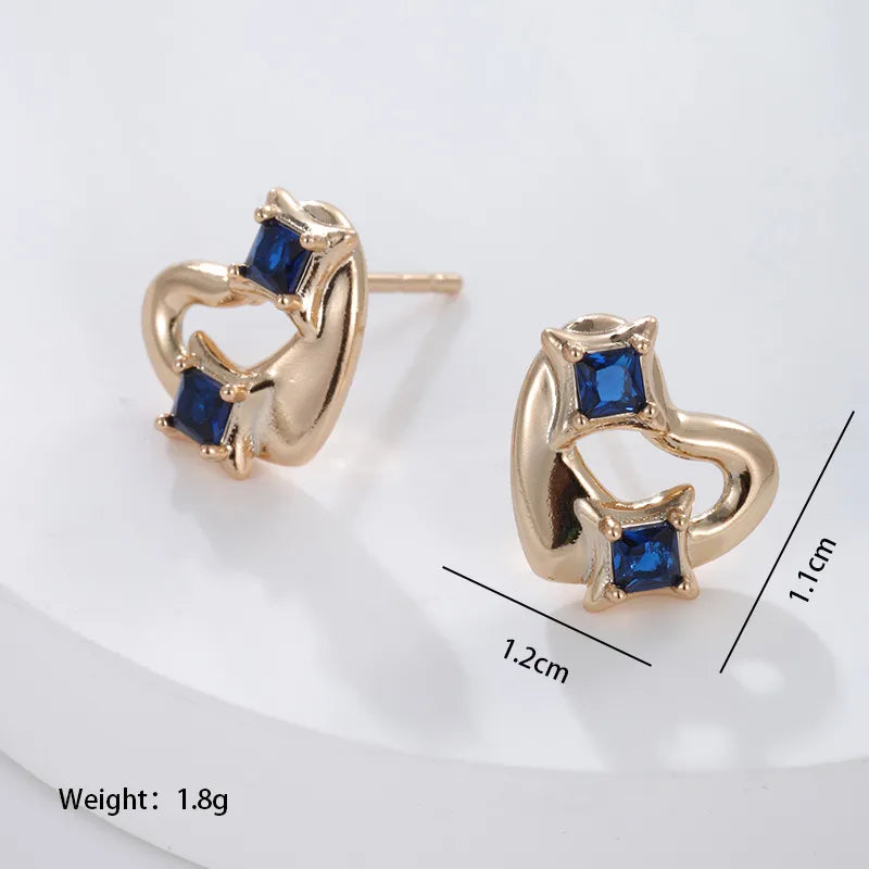 1 Pair Xuping Simple Style Heart Shape Plating Inlay Alloy Copper Alloy Artificial Gemstones 18k Gold Plated Ear Studs