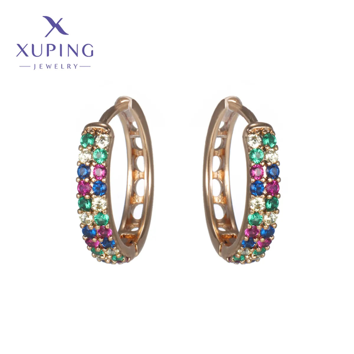 1 Pair XUPING Simple Style Round Inlay Copper Artificial Gemstones 18K Gold Plated Earrings