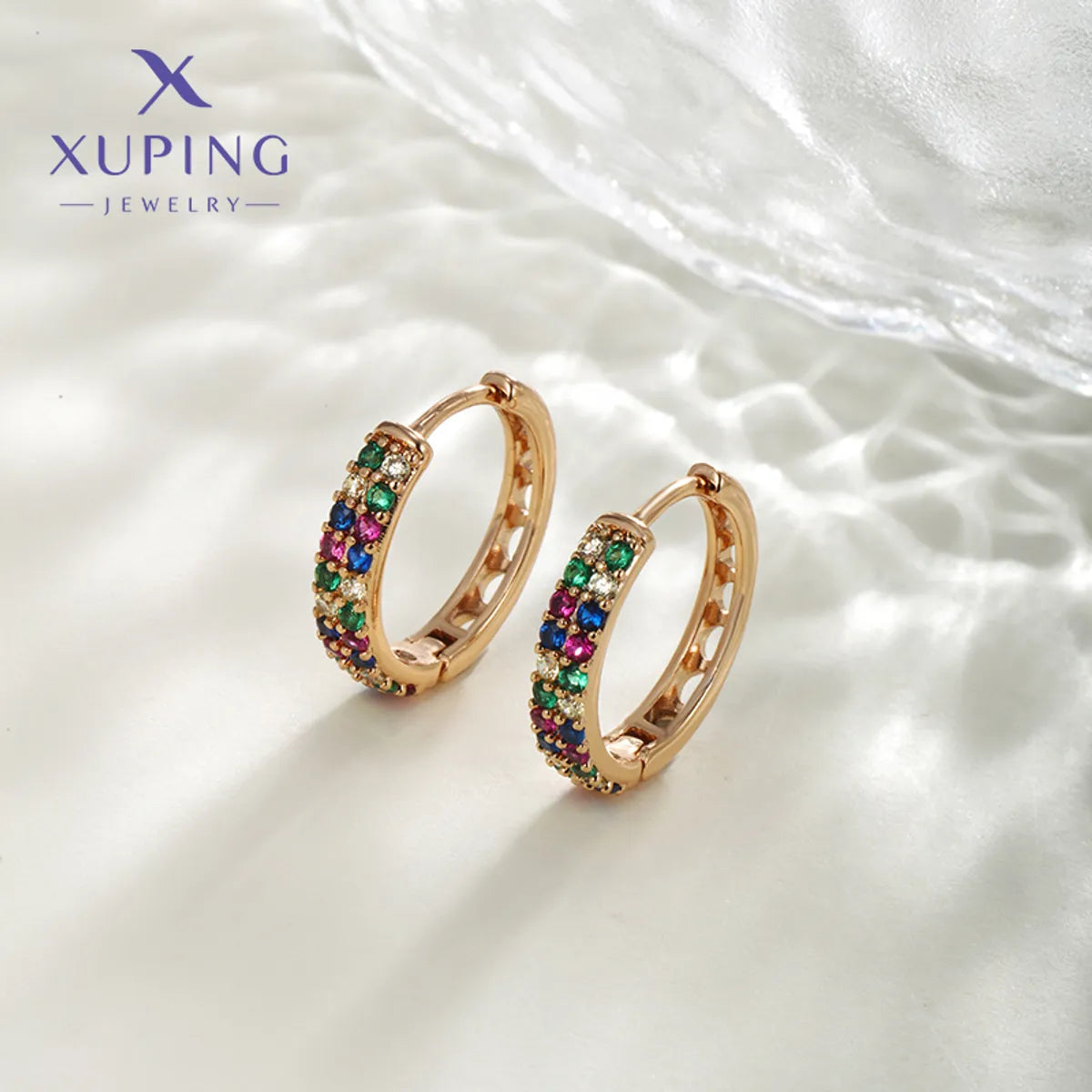 1 Pair XUPING Simple Style Round Inlay Copper Artificial Gemstones 18K Gold Plated Earrings