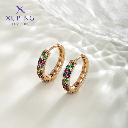 1 Pair XUPING Simple Style Round Inlay Copper Artificial Gemstones 18K Gold Plated Earrings