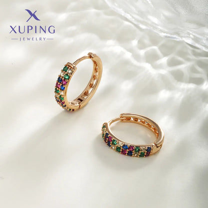 1 Pair XUPING Simple Style Round Inlay Copper Artificial Gemstones 18K Gold Plated Earrings