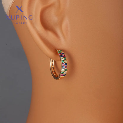 1 Pair XUPING Simple Style Round Inlay Copper Artificial Gemstones 18K Gold Plated Earrings