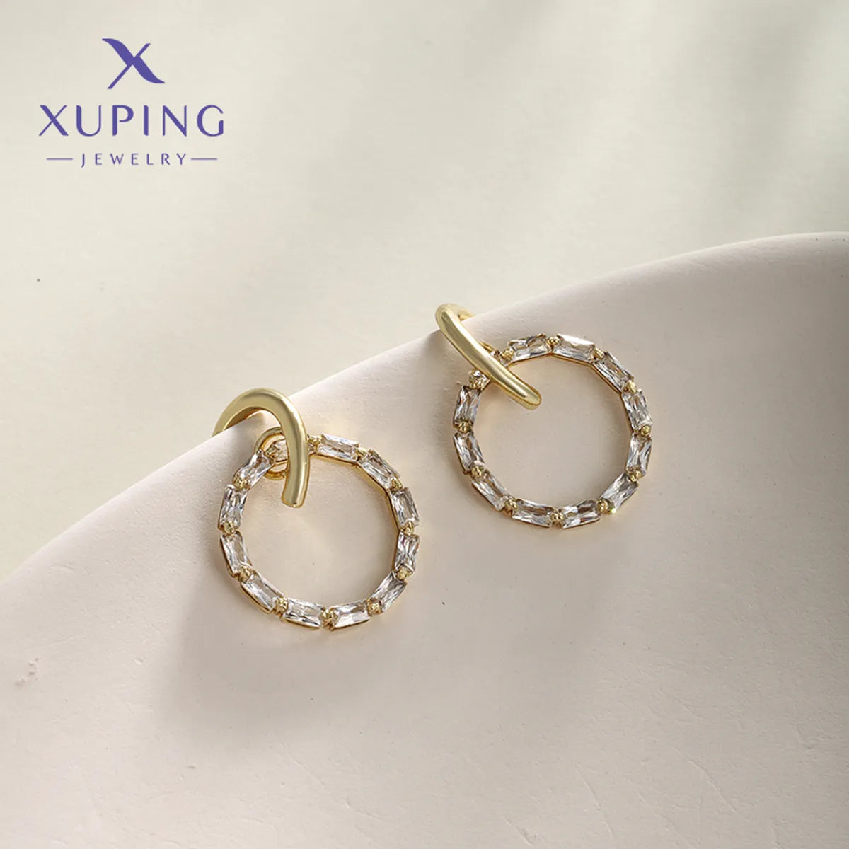 1 Pair XUPING Simple Style Round Plating Copper Artificial Gemstones 18K Gold Plated Drop Earrings