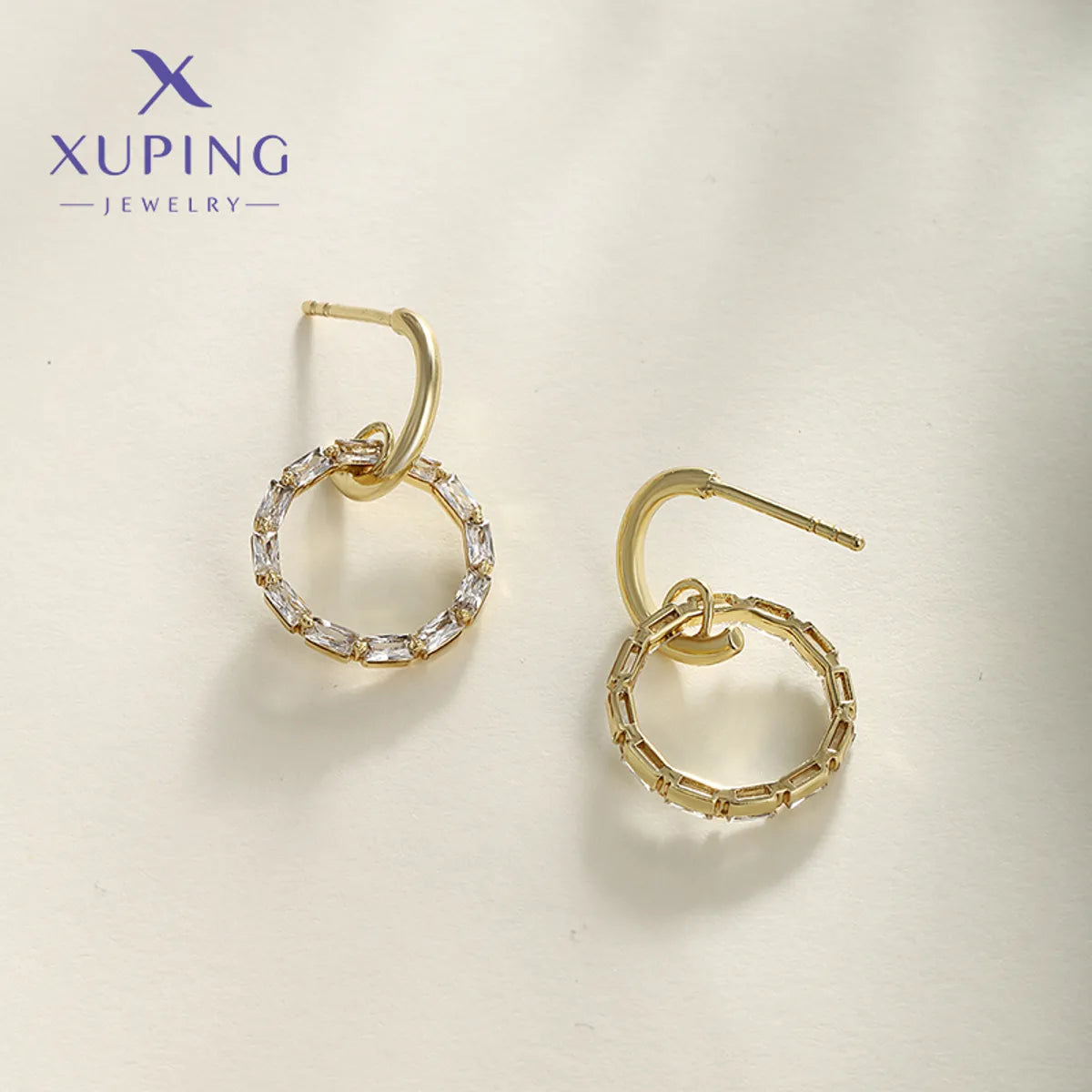 1 Pair XUPING Simple Style Round Plating Copper Artificial Gemstones 18K Gold Plated Drop Earrings