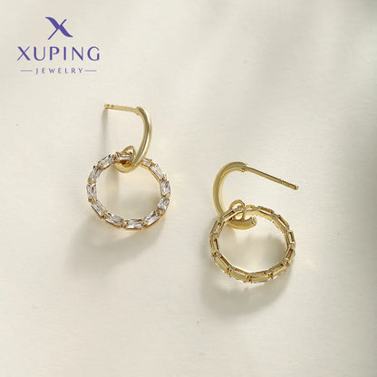 1 Pair XUPING Simple Style Round Plating Copper Artificial Gemstones 18K Gold Plated Drop Earrings