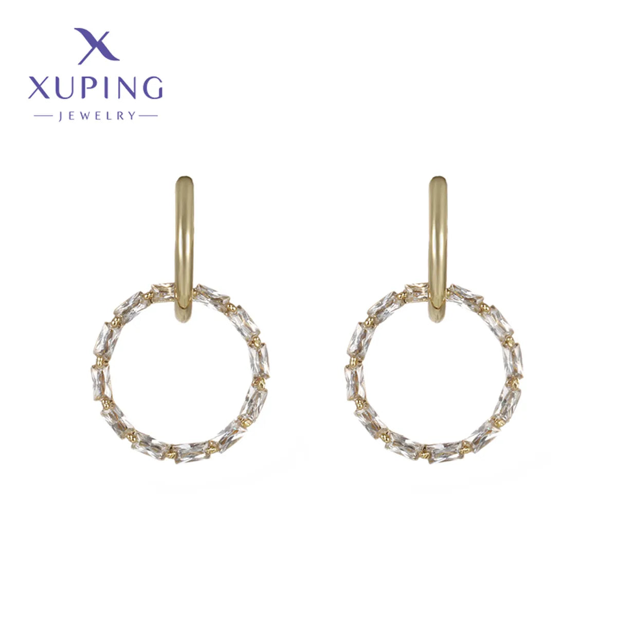 1 Pair XUPING Simple Style Round Plating Copper Artificial Gemstones 18K Gold Plated Drop Earrings