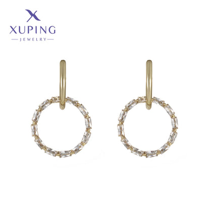 1 Pair XUPING Simple Style Round Plating Copper Artificial Gemstones 18K Gold Plated Drop Earrings