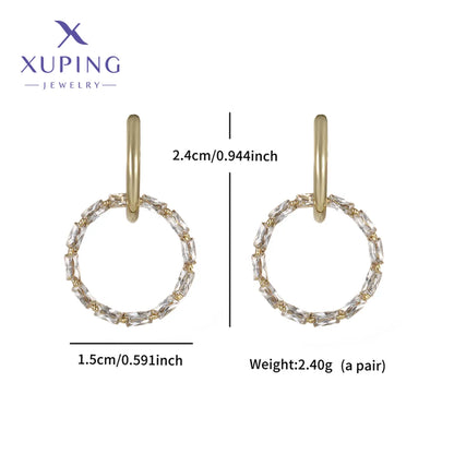 1 Pair XUPING Simple Style Round Plating Copper Artificial Gemstones 18K Gold Plated Drop Earrings