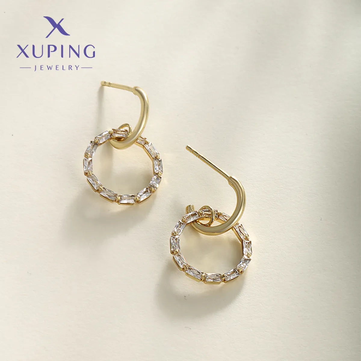 1 Pair XUPING Simple Style Round Plating Copper Artificial Gemstones 18K Gold Plated Drop Earrings