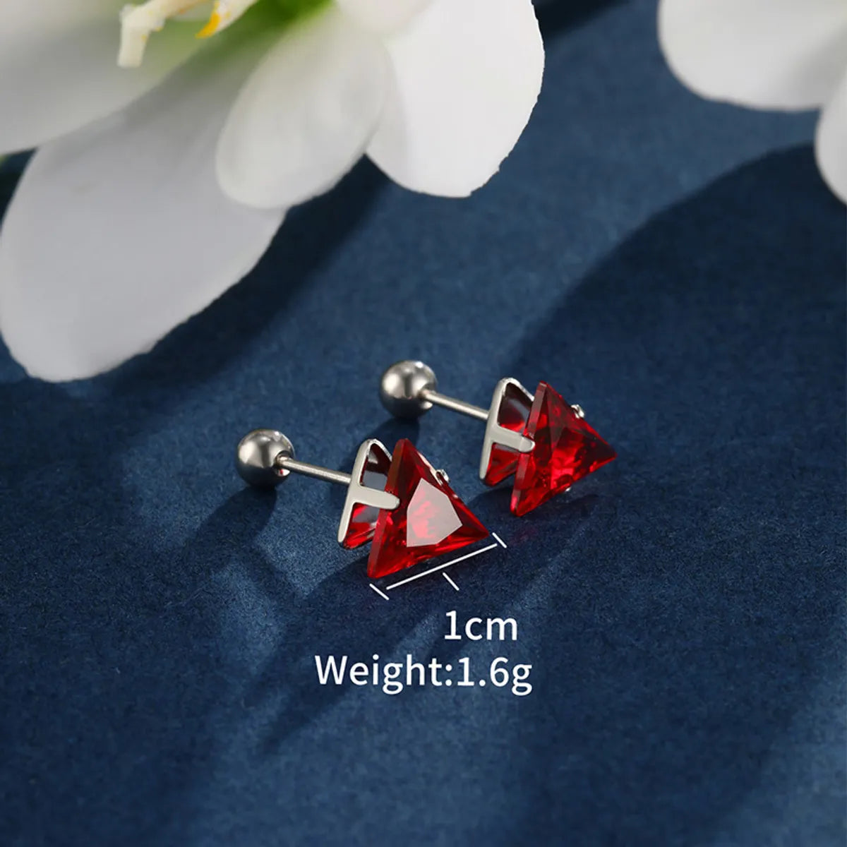 1 Pair XUPING Simple Style Shiny Triangle Inlay 304 Stainless Steel Artificial Gemstones 18K Gold Plated Raw Steel Ear Studs