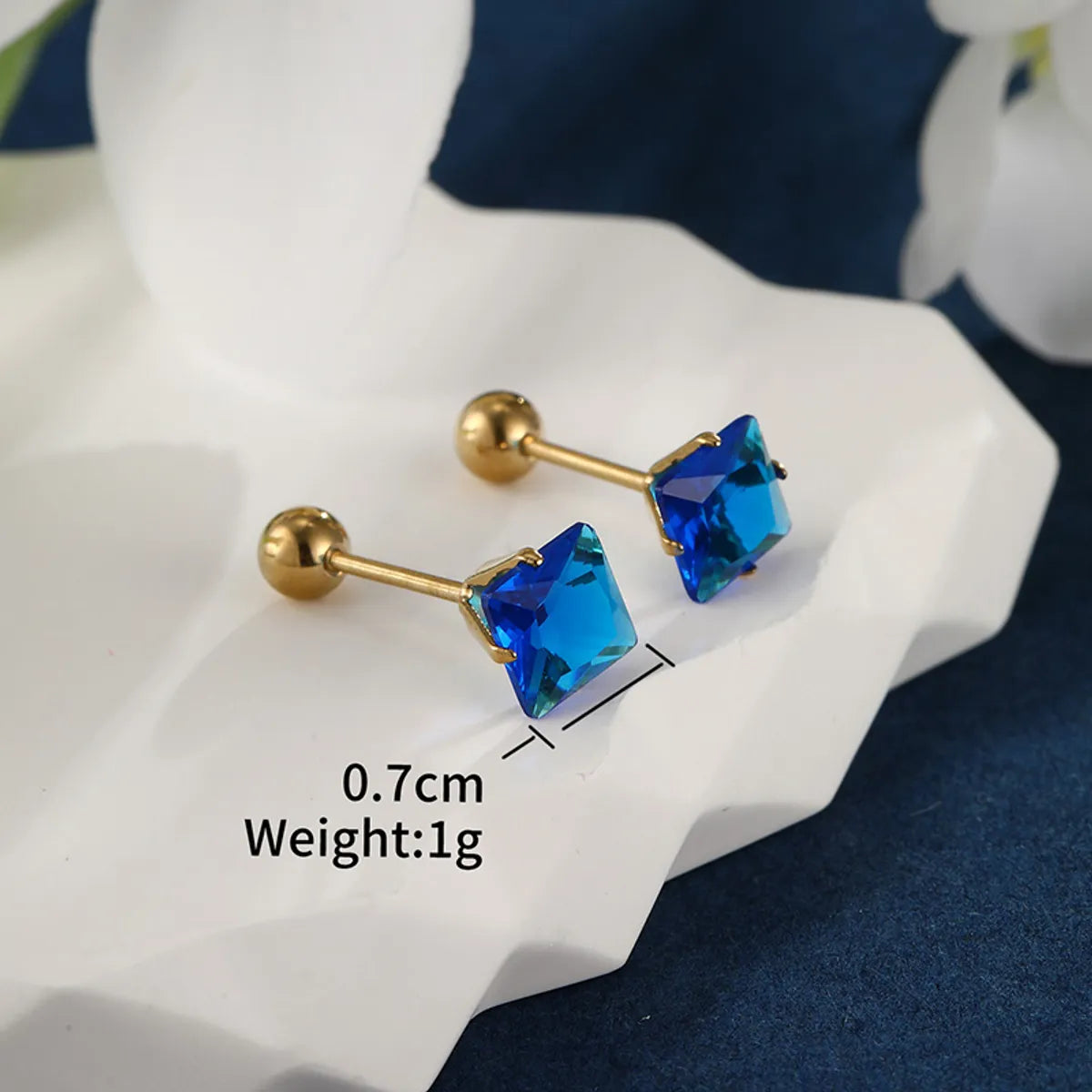 1 Pair XUPING Simple Style Square Inlay Stainless Steel Artificial Gemstones 14K Gold Plated Ear Studs