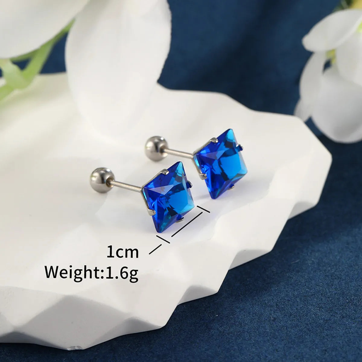 1 Pair XUPING Simple Style Square Inlay Stainless Steel Artificial Gemstones 14K Gold Plated Ear Studs