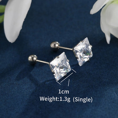 1 Pair XUPING Simple Style Square Inlay Stainless Steel Artificial Gemstones 14K Gold Plated Ear Studs