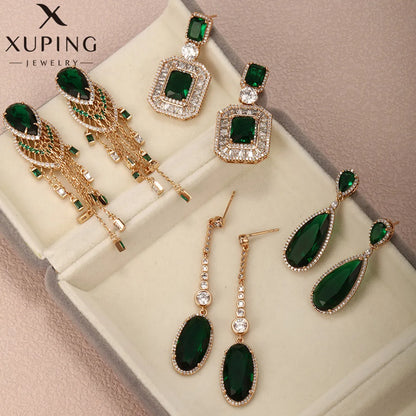 1 Pair Xuping Simple Style Square Water Droplets Tassel Plating Hollow Out Inlay Alloy Copper Alloy Artificial Gemstones 18k Gold Plated Drop Earrings