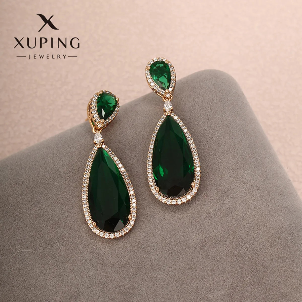 1 Pair Xuping Simple Style Square Water Droplets Tassel Plating Hollow Out Inlay Alloy Copper Alloy Artificial Gemstones 18k Gold Plated Drop Earrings