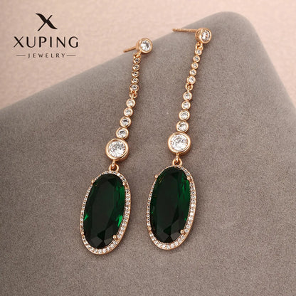 1 Pair Xuping Simple Style Square Water Droplets Tassel Plating Hollow Out Inlay Alloy Copper Alloy Artificial Gemstones 18k Gold Plated Drop Earrings