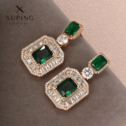 1 Pair Xuping Simple Style Square Water Droplets Tassel Plating Hollow Out Inlay Alloy Copper Alloy Artificial Gemstones 18k Gold Plated Drop Earrings