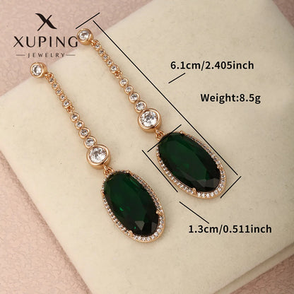 1 Pair Xuping Simple Style Square Water Droplets Tassel Plating Hollow Out Inlay Alloy Copper Alloy Artificial Gemstones 18k Gold Plated Drop Earrings