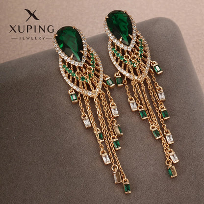 1 Pair Xuping Simple Style Square Water Droplets Tassel Plating Hollow Out Inlay Alloy Copper Alloy Artificial Gemstones 18k Gold Plated Drop Earrings