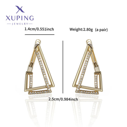 1 Pair XUPING Simple Style Triangle Plating Copper Artificial Gemstones 18K Gold Plated Ear Studs