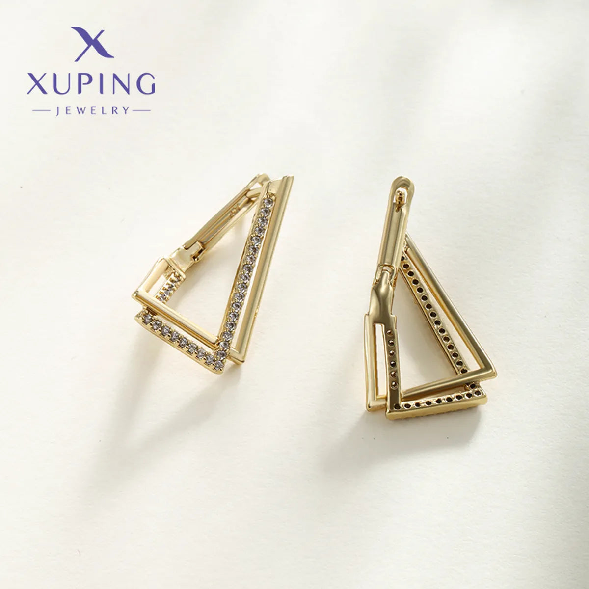 1 Pair XUPING Simple Style Triangle Plating Copper Artificial Gemstones 18K Gold Plated Ear Studs