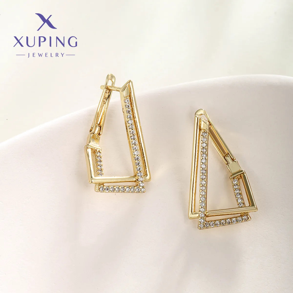 1 Pair XUPING Simple Style Triangle Plating Copper Artificial Gemstones 18K Gold Plated Ear Studs