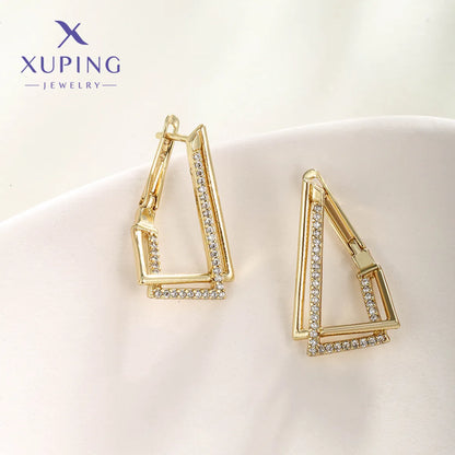 1 Pair XUPING Simple Style Triangle Plating Copper Artificial Gemstones 18K Gold Plated Ear Studs