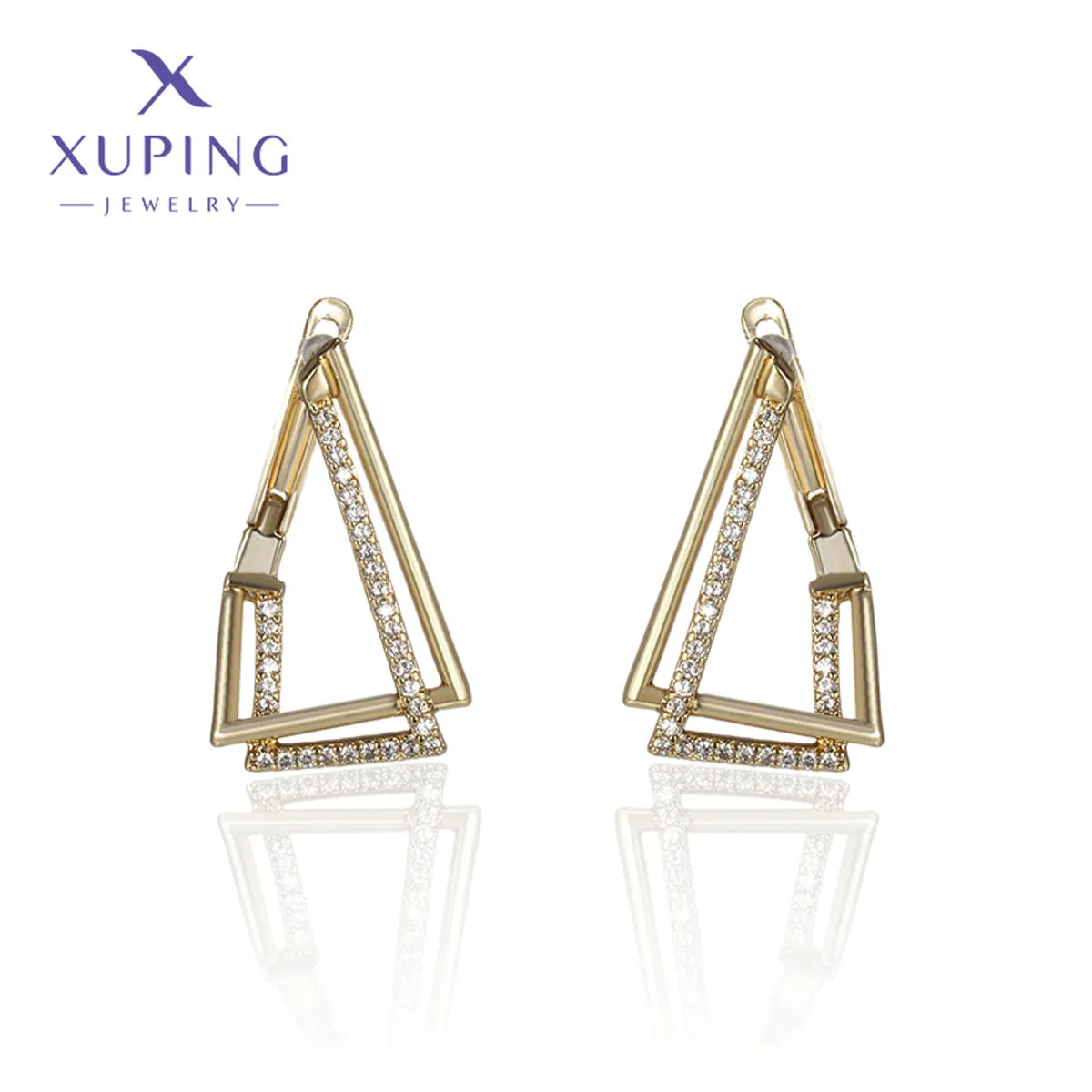 1 Pair XUPING Simple Style Triangle Plating Copper Artificial Gemstones 18K Gold Plated Ear Studs