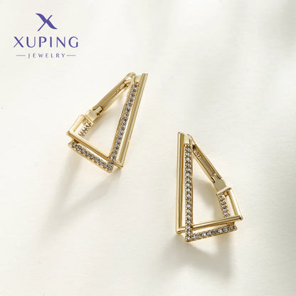 1 Pair XUPING Simple Style Triangle Plating Copper Artificial Gemstones 18K Gold Plated Ear Studs