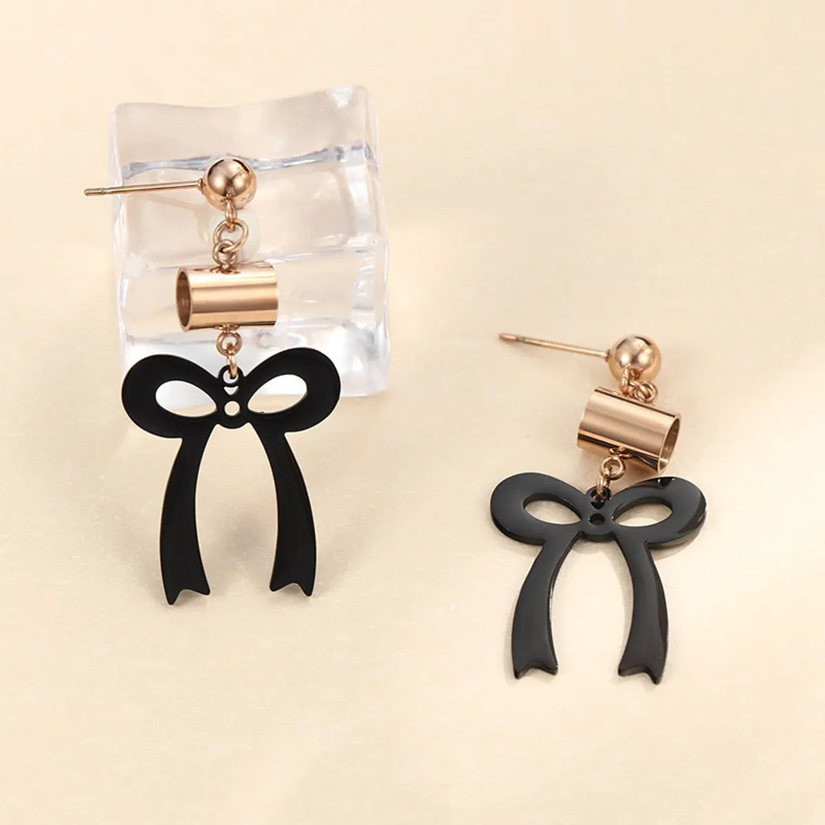 1 Pair XUPING Sweet Bow Knot Irregular Plating 304 Stainless Steel 18K Gold Plated Black Gun Drop Earrings