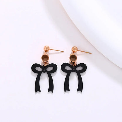 1 Pair XUPING Sweet Bow Knot Irregular Plating 304 Stainless Steel 18K Gold Plated Black Gun Drop Earrings