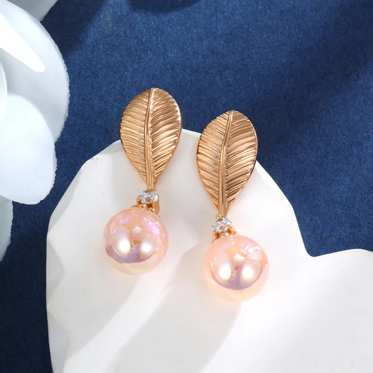 1 Pair XUPING Sweet Commute Leaf Tassel Plating Inlay Copper Artificial Gemstones 18K Gold Plated Drop Earrings Ear Studs