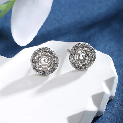 1 Pair XUPING Sweet Shiny Round Flower Hollow Out Inlay Alloy Copper Alloy Artificial Gemstones White Gold Plated Ear Studs