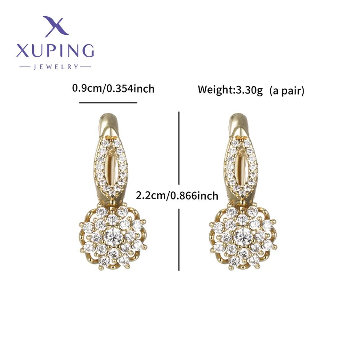 1 Pair XUPING Sweet Simple Style Flower Plating Copper Artificial Gemstones 18K Gold Plated Drop Earrings