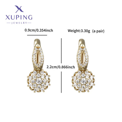 1 Pair XUPING Sweet Simple Style Flower Plating Copper Artificial Gemstones 18K Gold Plated Drop Earrings