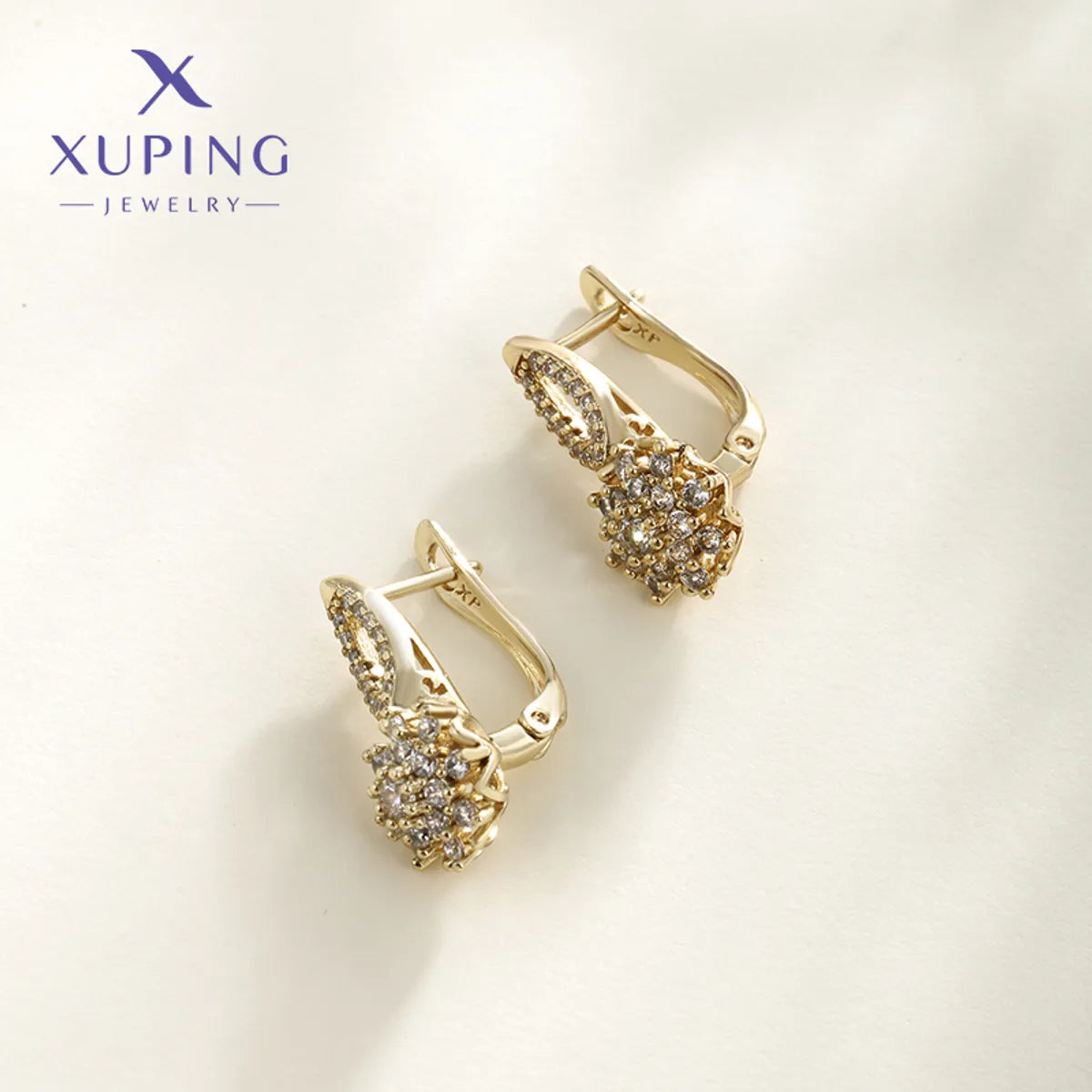 1 Pair XUPING Sweet Simple Style Flower Plating Copper Artificial Gemstones 18K Gold Plated Drop Earrings