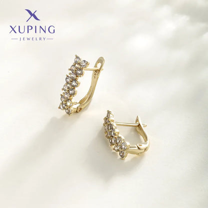 1 Pair XUPING Sweet Simple Style Geometric Plating Copper Artificial Gemstones 18K Gold Plated Earrings