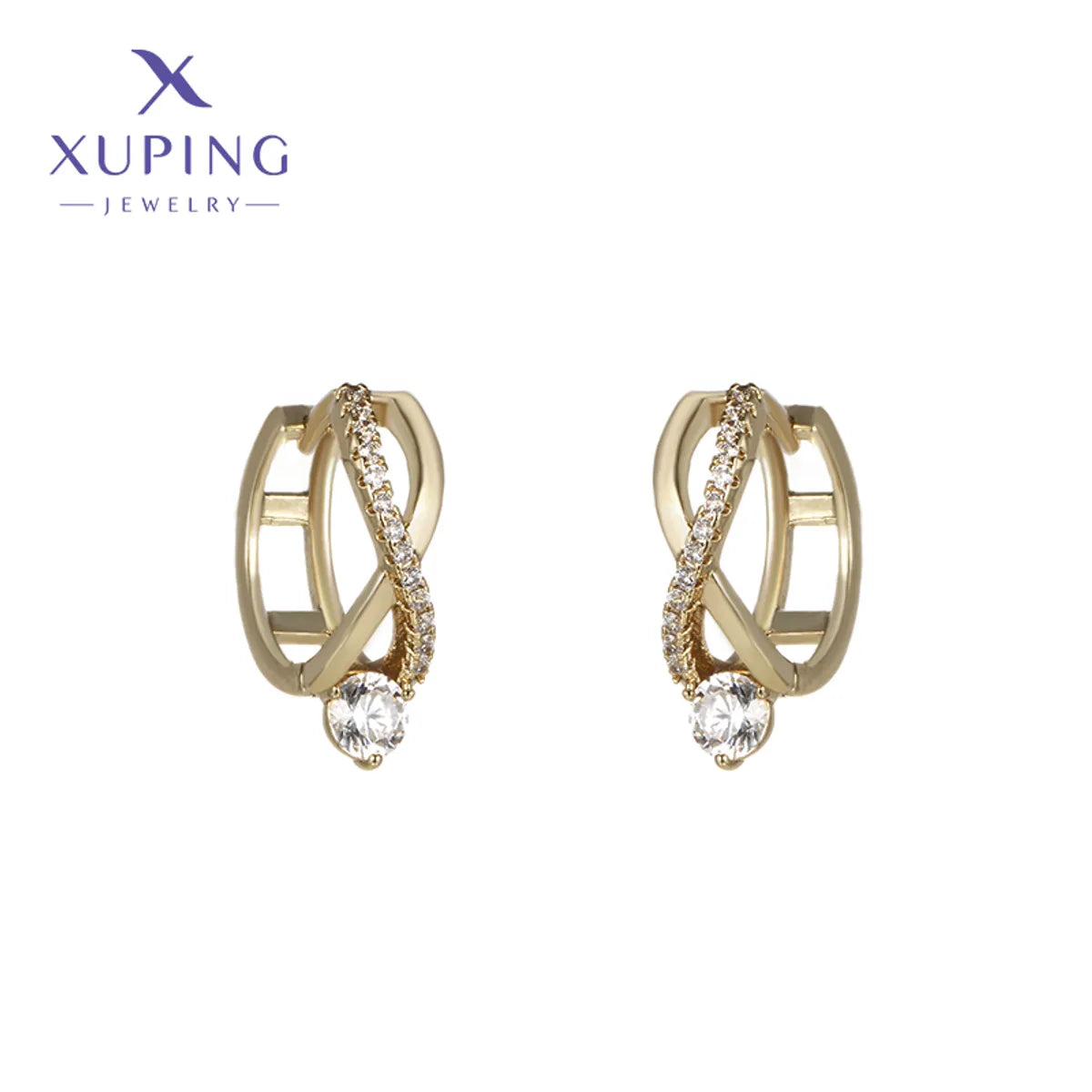 1 Pair XUPING Sweet Simple Style Geometric Plating Copper Artificial Gemstones 18K Gold Plated Earrings