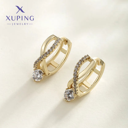 1 Pair XUPING Sweet Simple Style Geometric Plating Copper Artificial Gemstones 18K Gold Plated Earrings