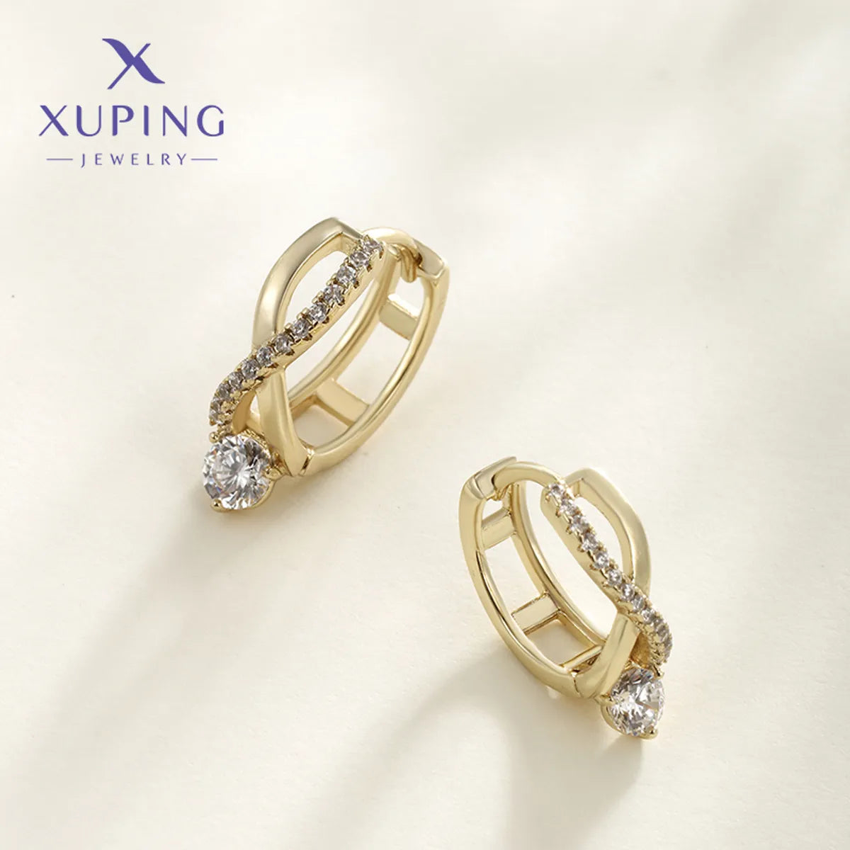 1 Pair XUPING Sweet Simple Style Geometric Plating Copper Artificial Gemstones 18K Gold Plated Earrings