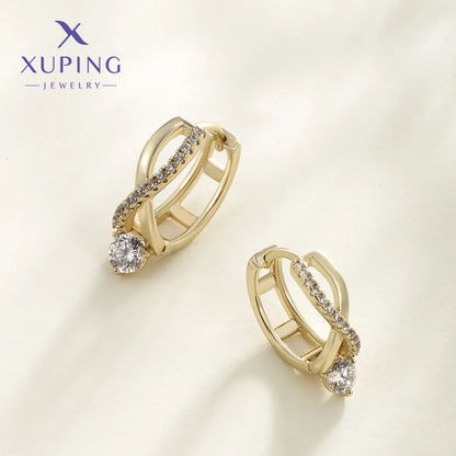 1 Pair XUPING Sweet Simple Style Geometric Plating Copper Artificial Gemstones 18K Gold Plated Earrings