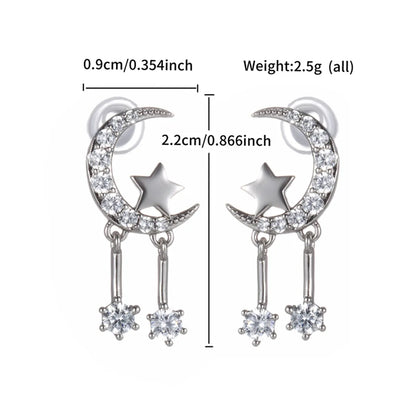 1 Pair XUPING Sweet Simple Style Star Moon Tassel Plating Inlay Copper Artificial Gemstones 18K Gold Plated Platinum Plated Drop Earrings