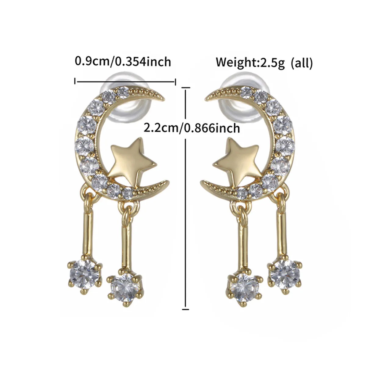 1 Pair XUPING Sweet Simple Style Star Moon Tassel Plating Inlay Copper Artificial Gemstones 18K Gold Plated Platinum Plated Drop Earrings