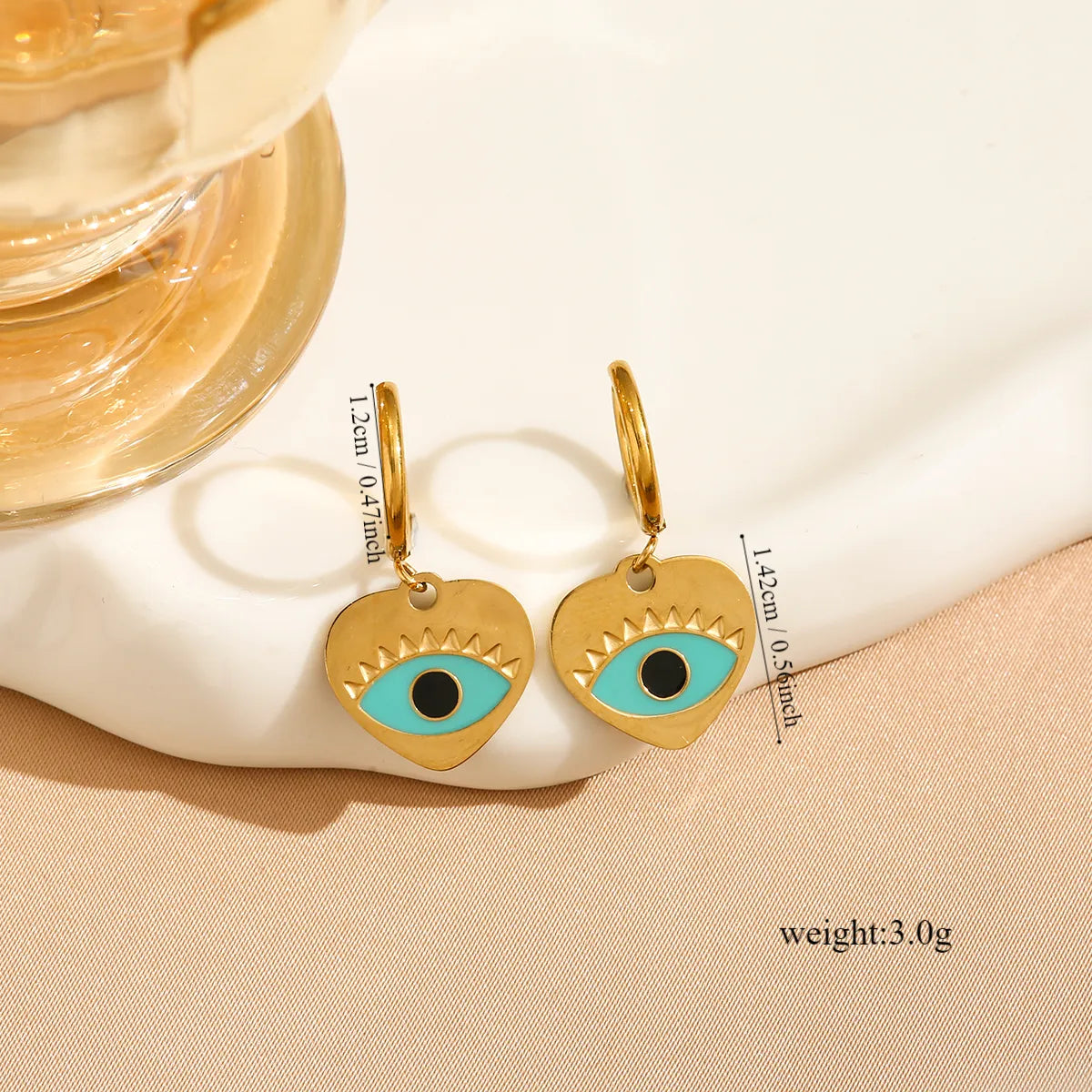 1 Pair Y2K Hip-Hop Heart Shape Eye Enamel 304 Stainless Steel 18K Gold Plated Drop Earrings