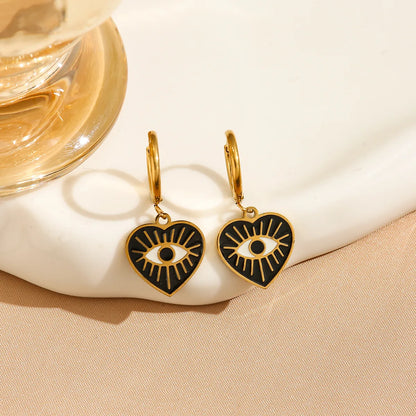 1 Pair Y2K Hip-Hop Heart Shape Eye Enamel 304 Stainless Steel 18K Gold Plated Drop Earrings