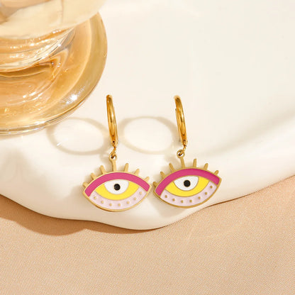 1 Pair Y2K Hip-Hop Heart Shape Eye Enamel 304 Stainless Steel 18K Gold Plated Drop Earrings